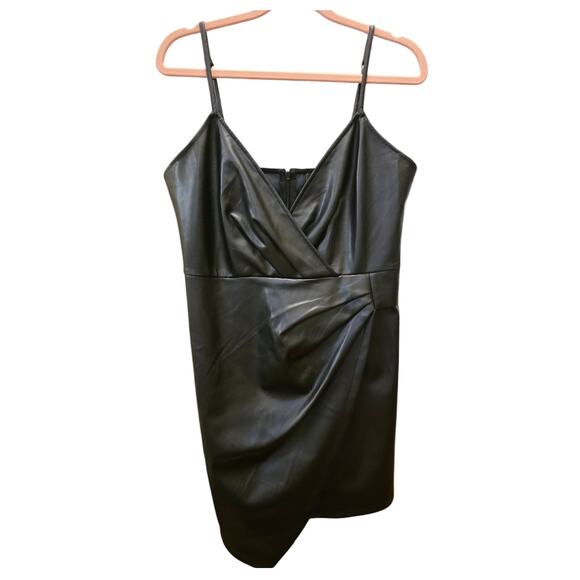 Lulus Faux Leather Spaghetti Strap Wrap Front Mini Dress Size Large EUC - Picture 3 of 7